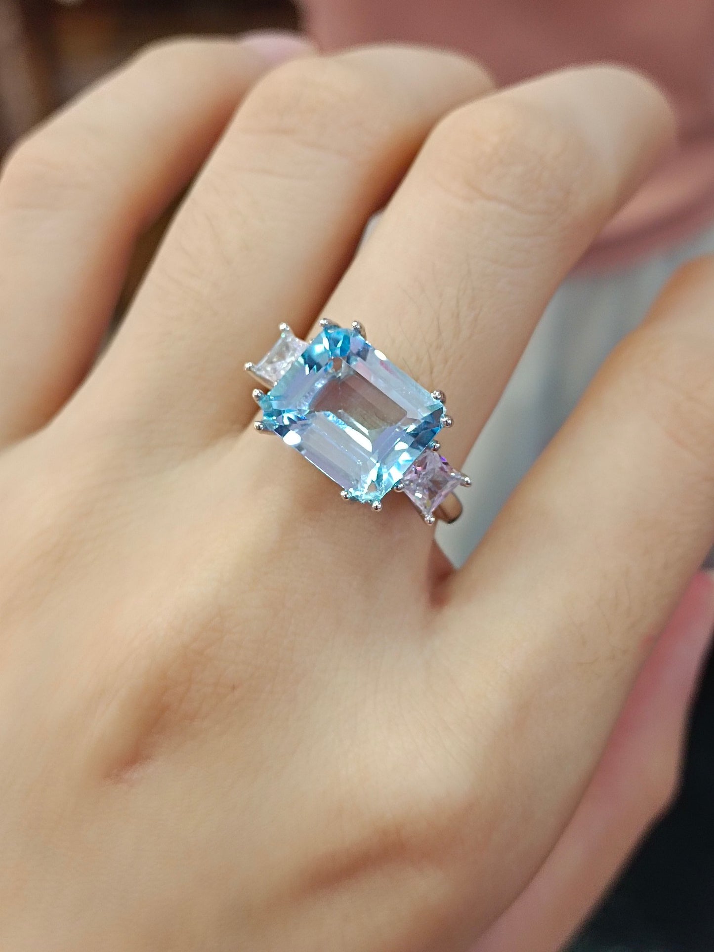 Exquisite Natural Topaz Large Square Ring - Unique Jewelry Piece