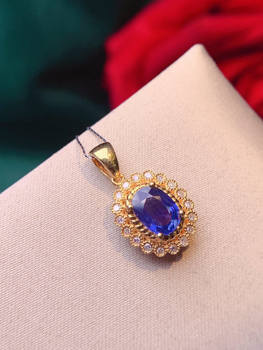 18K Sapphire Pendant with Diamond Accents - Elegant Jewelry