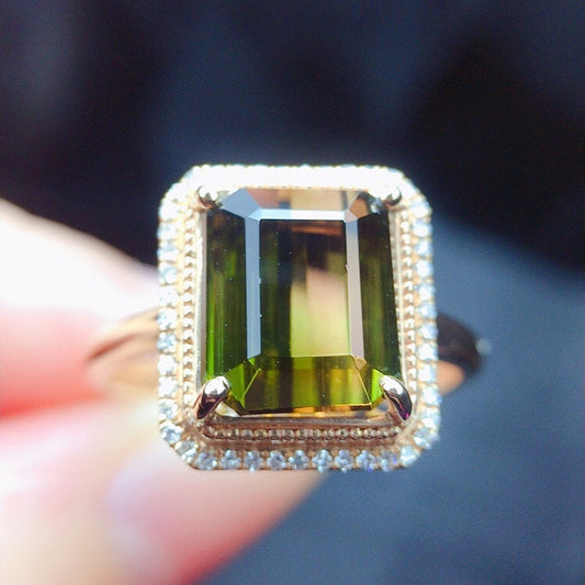 Natural Tourmaline Ring in 18K Gold with Diamond Accent - Exquisite Jewelry