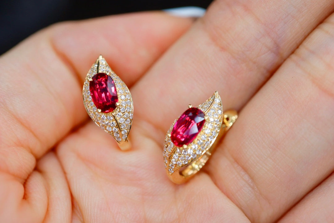 Pigeon's Blood Red Ruby Leaf Earrings - Premium Jewelry