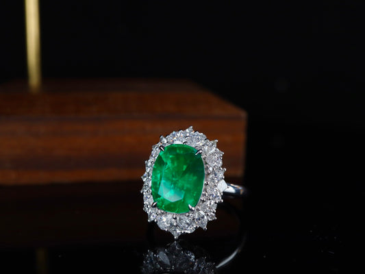 Bague émeraude - Bijoux vert vif avec certificat de guilde