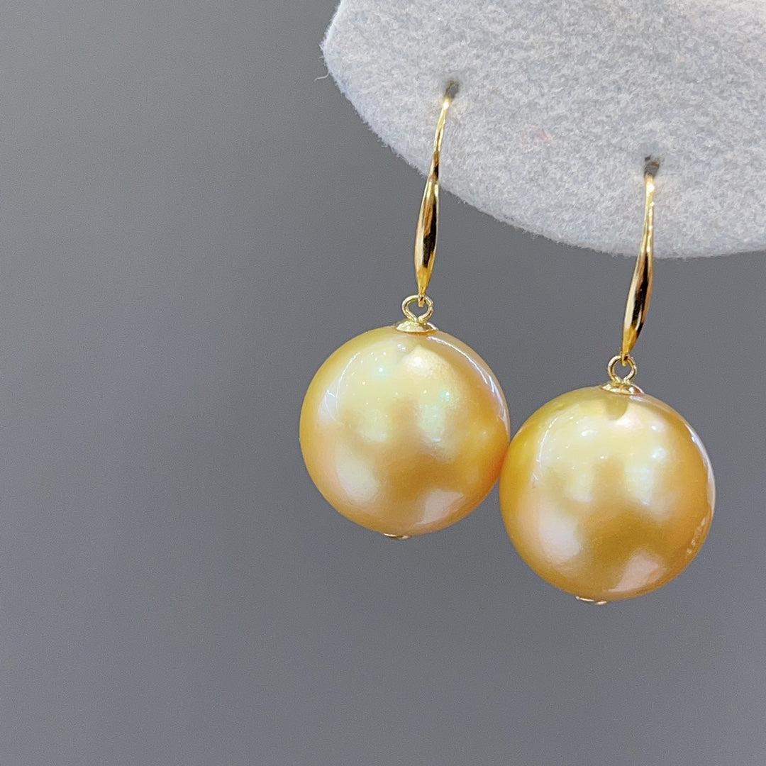 Luxurious 15.6mm South Sea Golden Pearl Earrings in 18K Gold - A Jewelry Must-Have