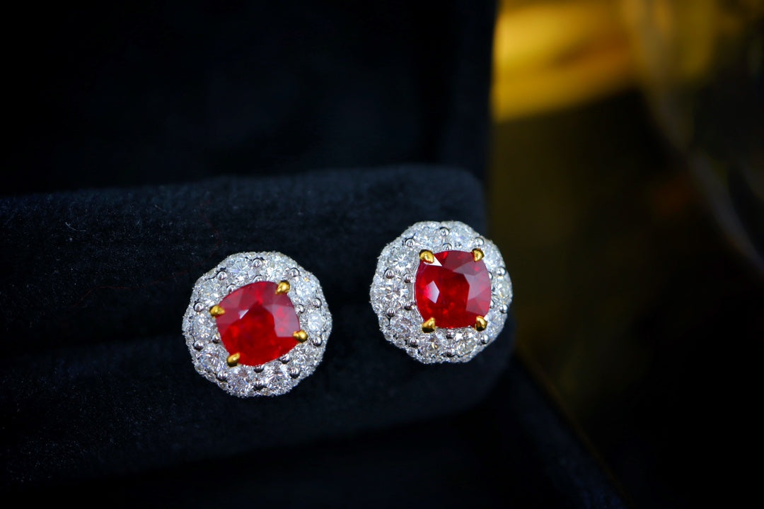 Pigeon's Blood Ruby Earrings - Lady Diana Style High-end Jewelry