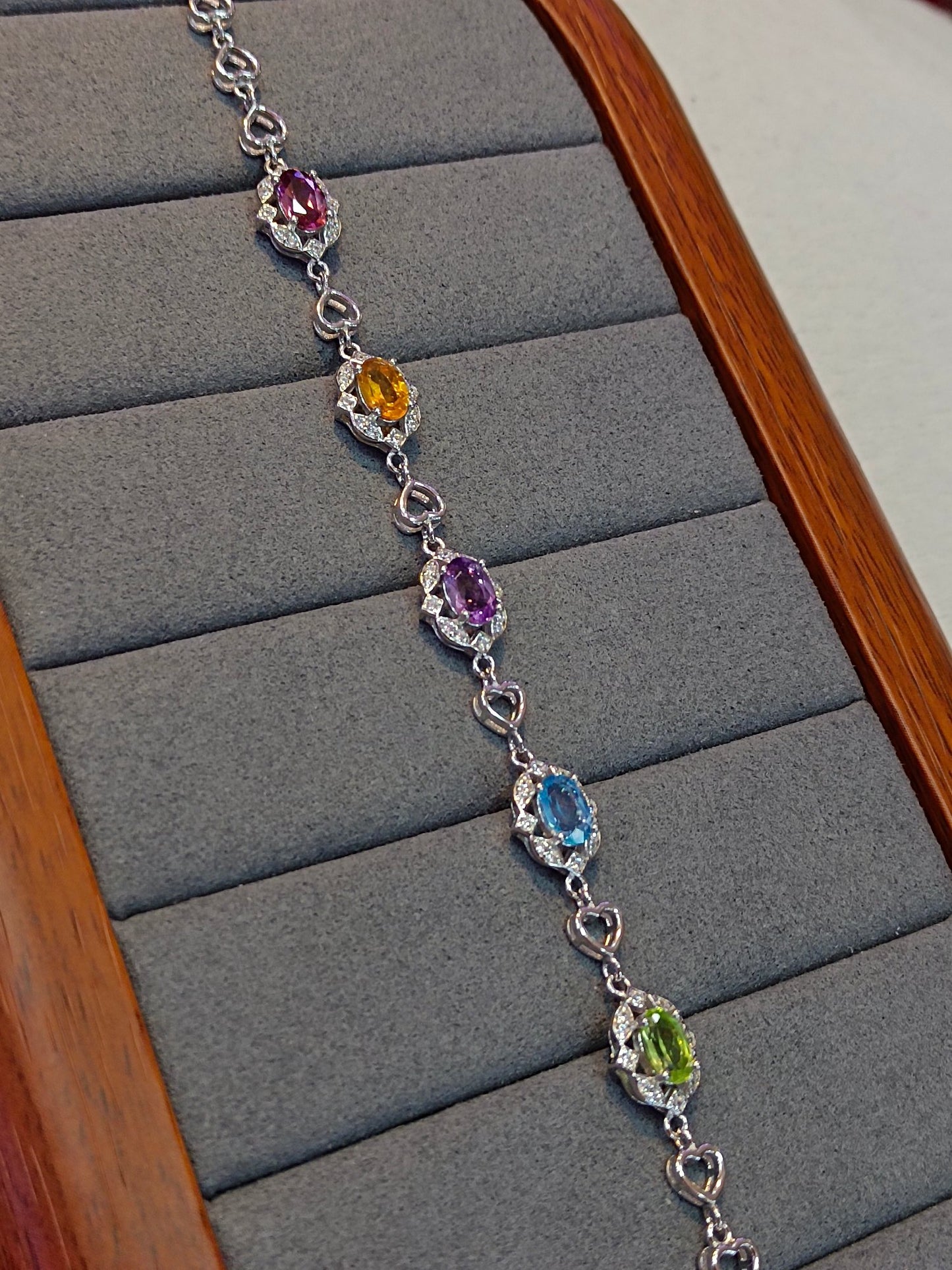 S925 Silver Exquisite Multi-Gemstone Bracelet with Colorful Crystals