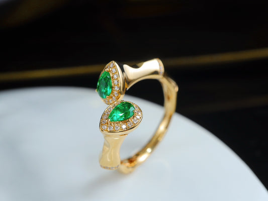 Elevate Your Style: Premium Bamboo-Inspired Emerald Ring - Fine Jewelry