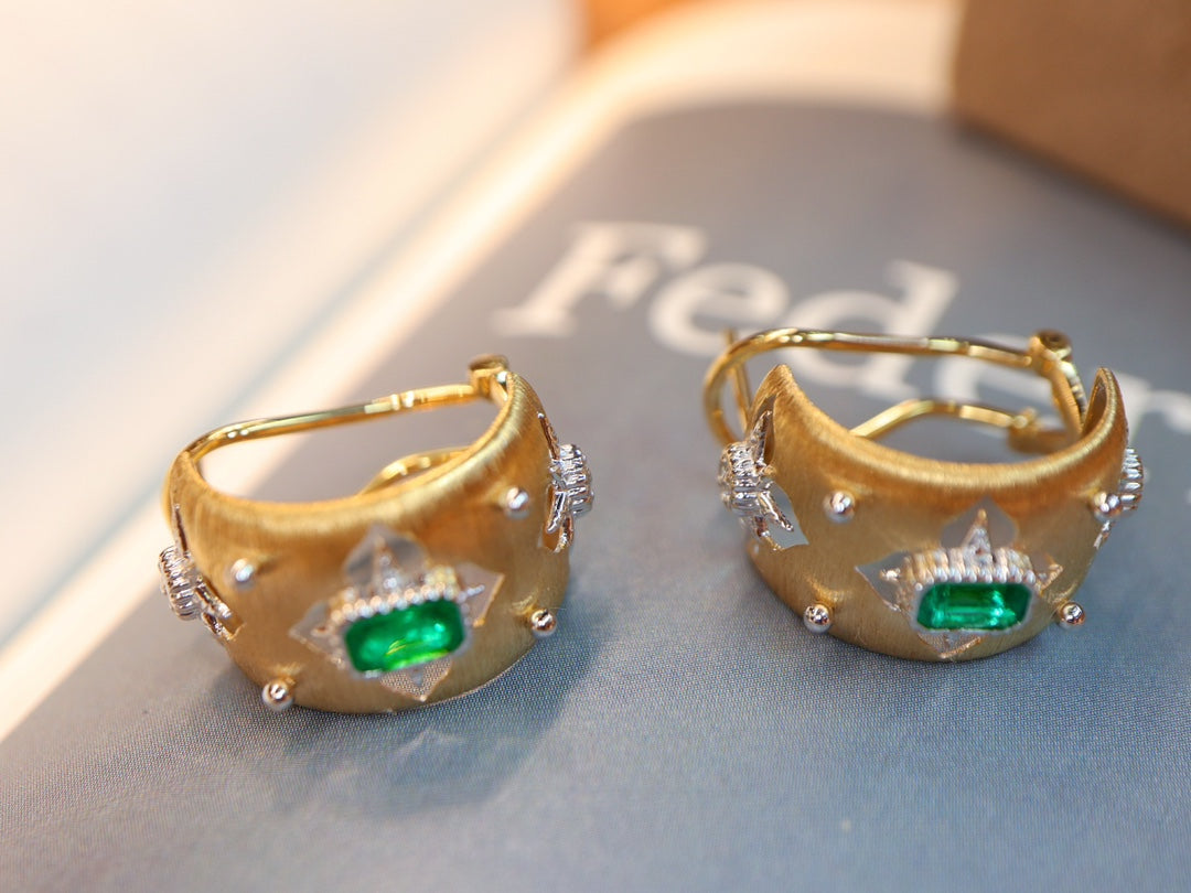 Buccellati-Style Emerald Ear Clips Jewelry