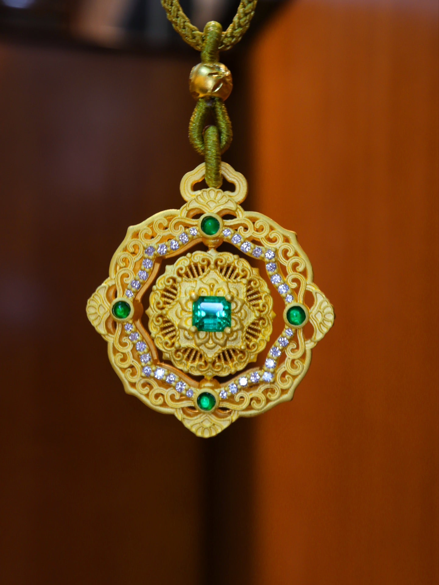 24k Gold Grandmother Green Pendant - Premium Jewelry