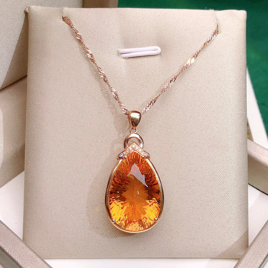 18K Gold Plated Natural Citrine Pendant - Exquisite Jewelry for Gifting