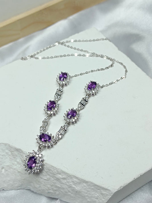 Luxurious S925 Silver Embedded Amethyst Necklace - Exquisite Jewelry