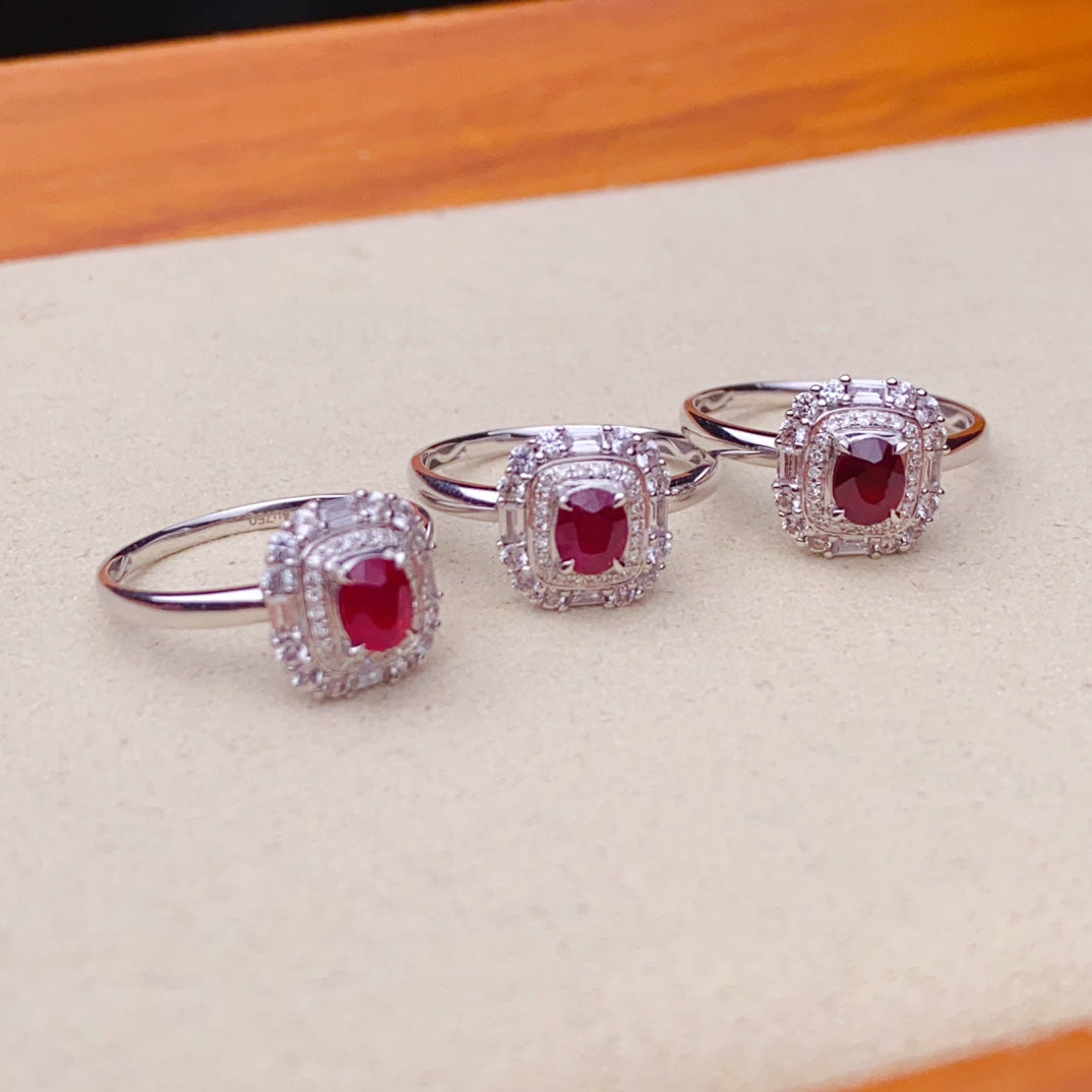 Natuurlijke Ruby Ring - Elegante vierkante Candy Design sieraden