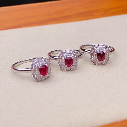 Natural Ruby Ring - Elegant Square Candy Design Jewelry