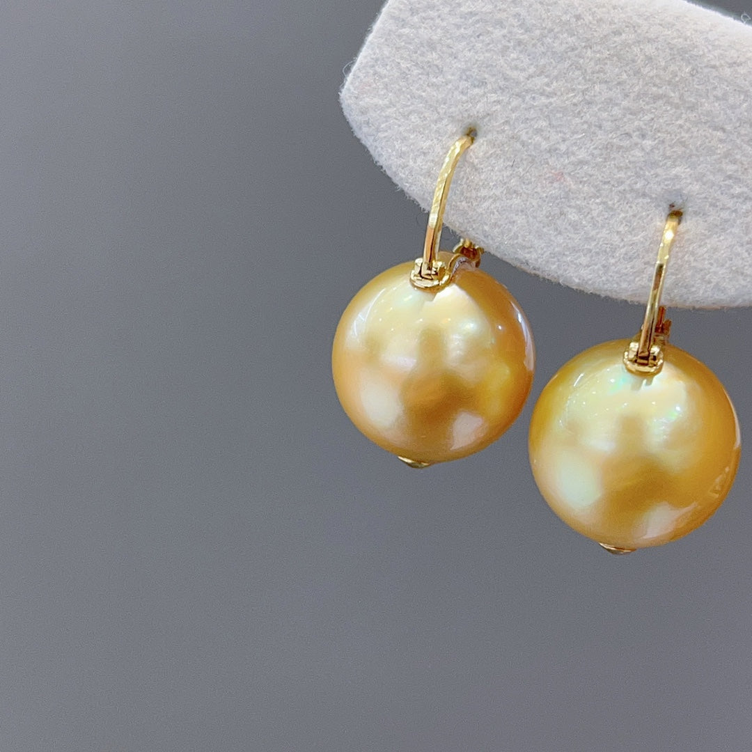 Luxurious 14-15mm South Sea Golden Pearl Earrings in 18K Gold - A Jewelry Must-Have