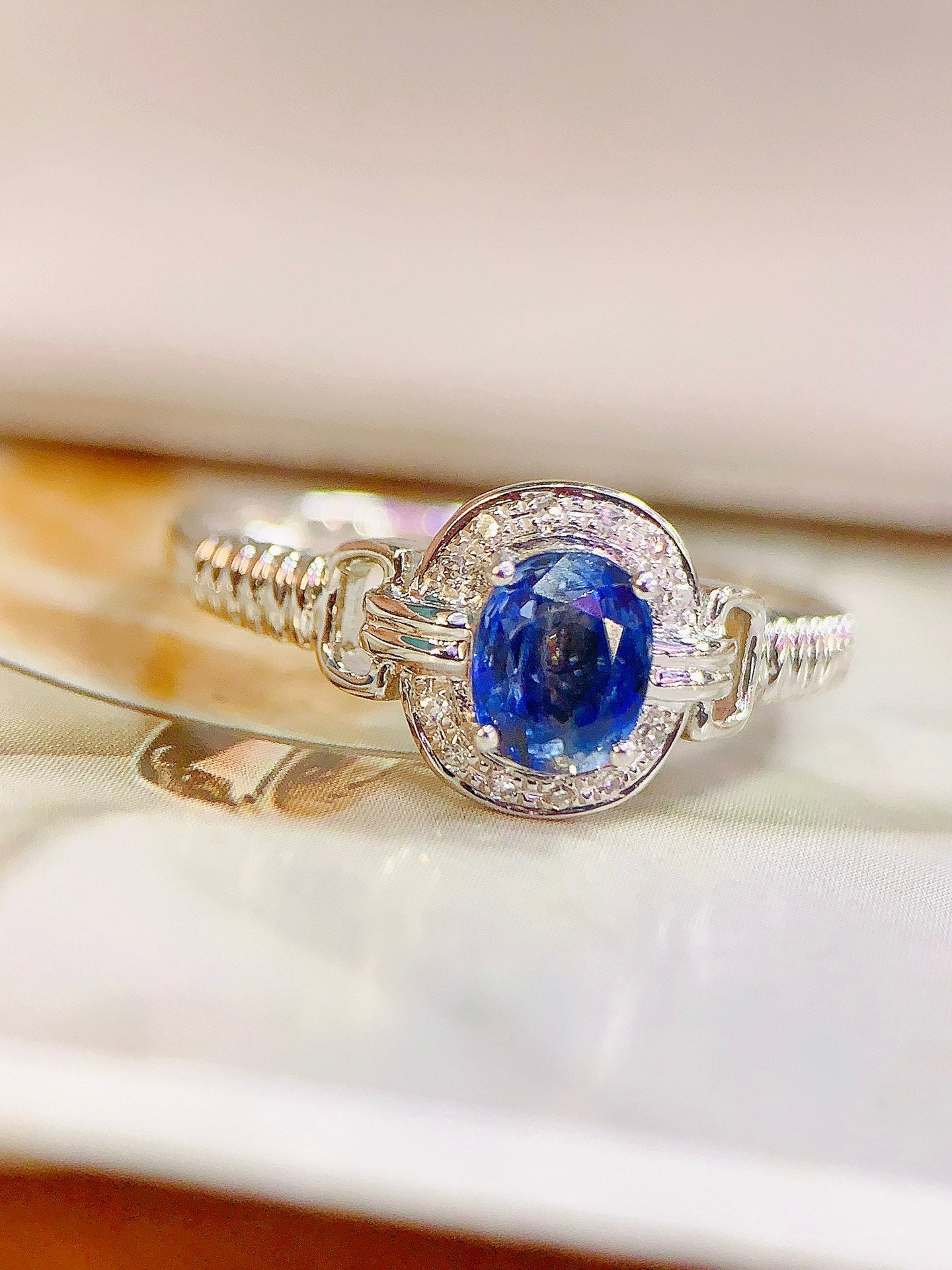 Luxury Sapphire Ring in 18K Gold with Diamond Accents - Fine Jewelry