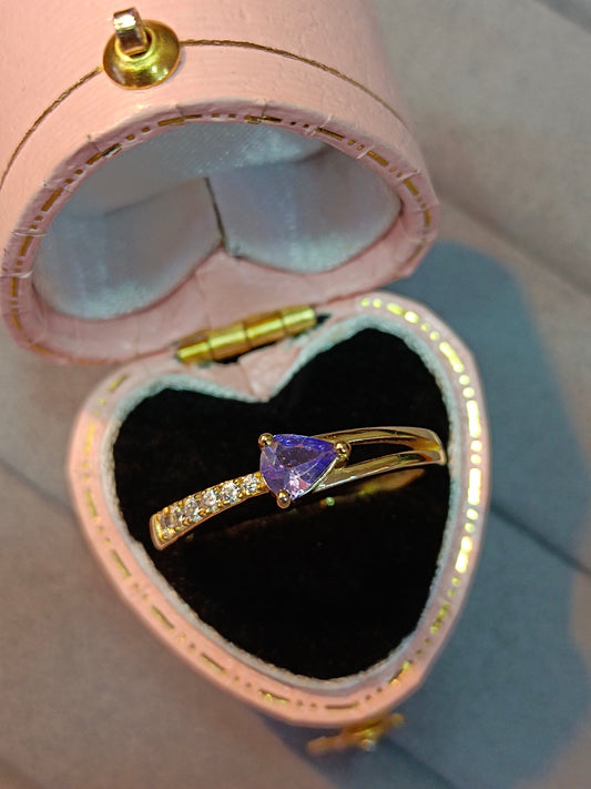 Elegant S925 Sterling Silver Tanzanite Ring with 18K Gold Craftsmanship - Adjustable Jewelry