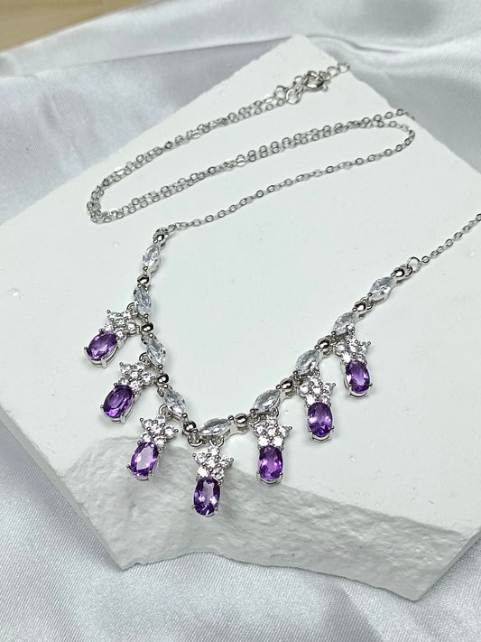 Luxurious S925 Silver Embedded Amethyst Necklace Jewelry