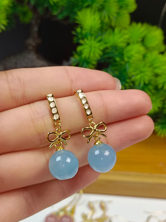 Elegant S925 Silver Aquamarine Crystal Earrings - Short Style Jewelry