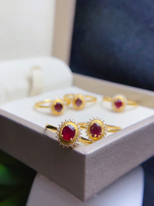 Natural Ruby Ring in 18K Gold with Diamond Accent - Exquisite Jewelry