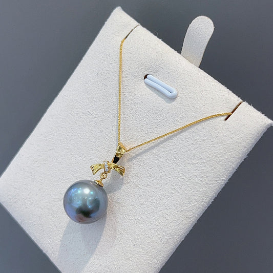 Exquisite 12-13mm Tahitian Black Pearl Jewelry in 18K Gold with Diamonds