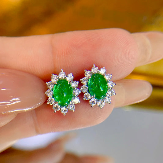 Elegant 18K Gold and Diamond Embedded Muzo Emerald Earrings - A Classic Jewelry Piece