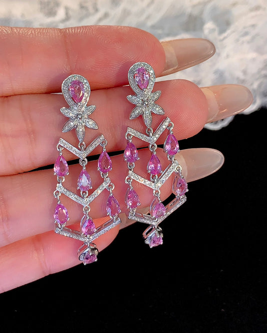 Exquisite Elegance Jewelry: Natural Pink Sapphire Earrings with 18K Gold and Diamonds