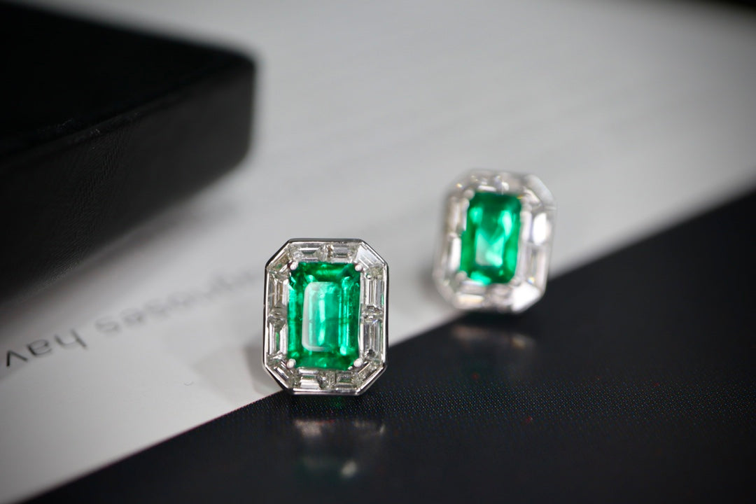 Electrifying Emerald Elegance: Zambian Emerald Stud Earrings