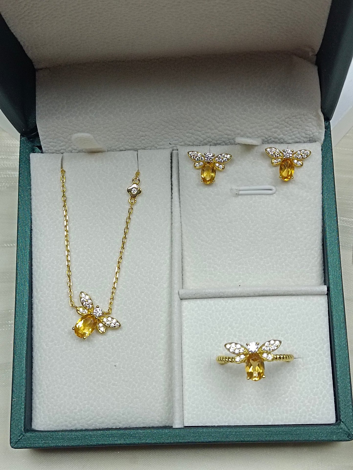 S925 Silver Exquisite Yellow Crystal Bee Set Jewelry