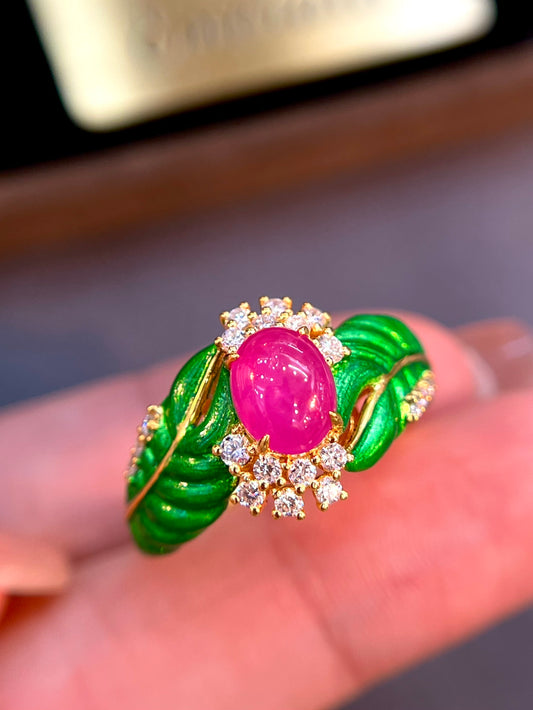 Exquisite 18k Gold Myanmar Ruby Ring with Diamond Accent - Jewelry for Elegance