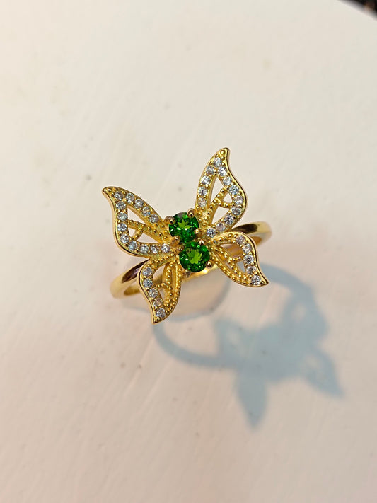 S925 Silver Embedded Diopside Butterfly Ring - Unique Fashion Jewelry