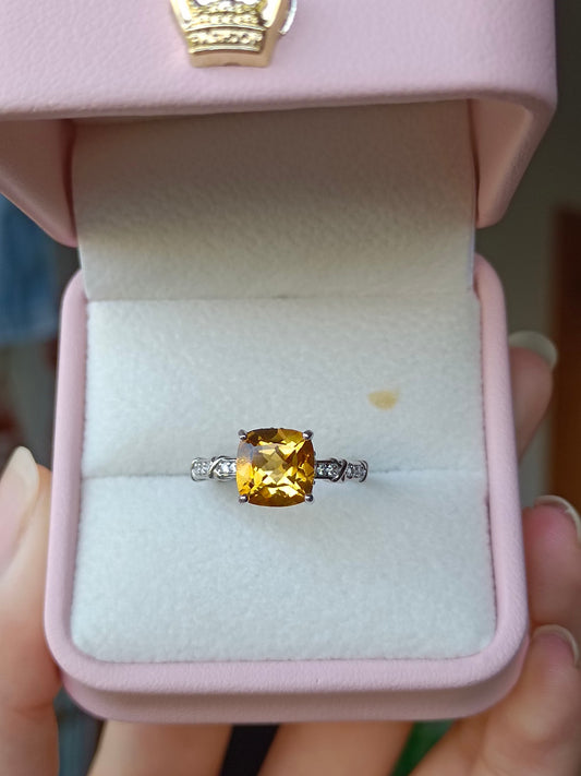 Exquisite Natural Yellow Citrine Square Ring - Fine Jewelry