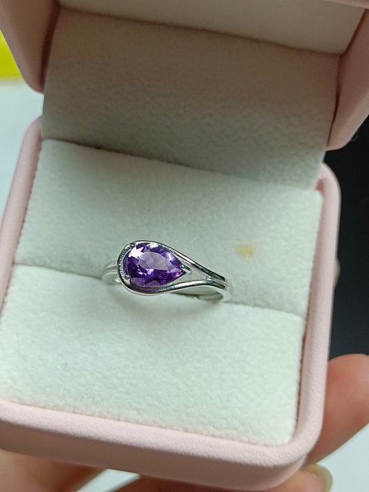 Exquisite Natural Amethyst Drop Ring - A Jewelry Must-Have