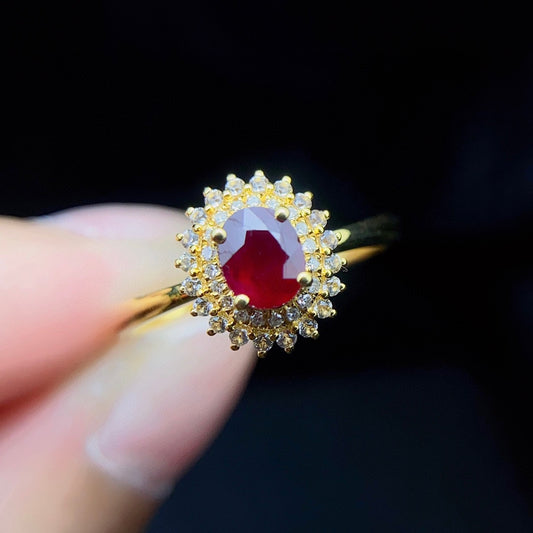 Natural Ruby Ring with Diamond Accents in 18K Gold - Exquisite Jewelry