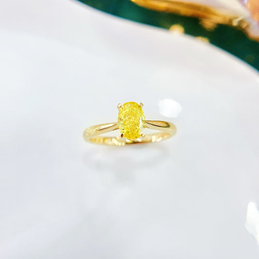 18K Gold Cultured Yellow Diamond Oval Shaped Ring - Elegant Jewelry