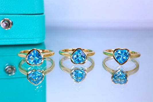 Exquisite Heart-Shaped Swiss Blue Topaz Ring in 18K Gold