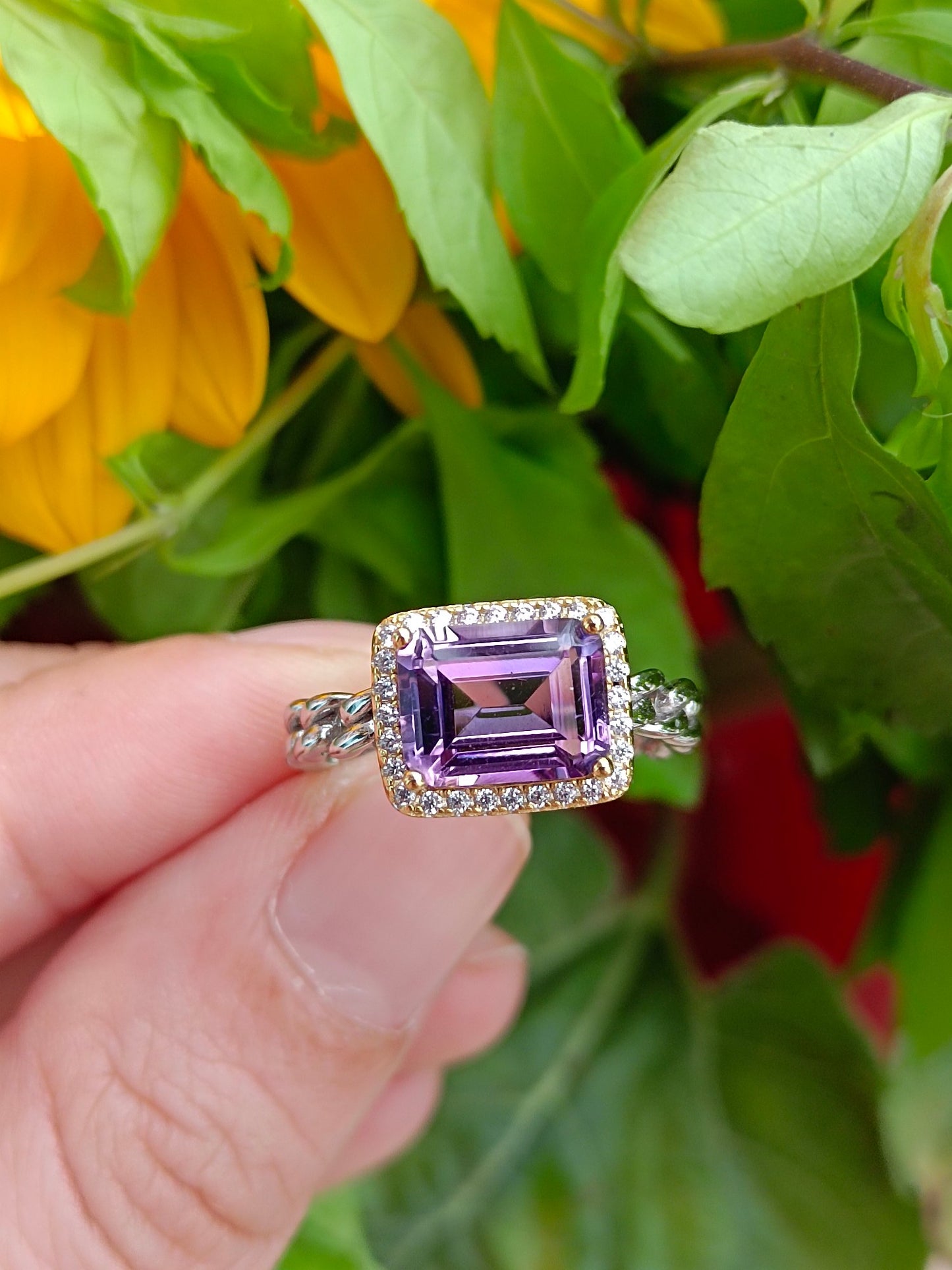 Cincin Kiub Amethyst Ungu Asli Berseri - Barang Kemas Anggun