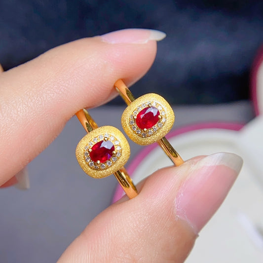 Natural Ruby Ring in 18K Gold with Diamond Accents - Fine Jewelry