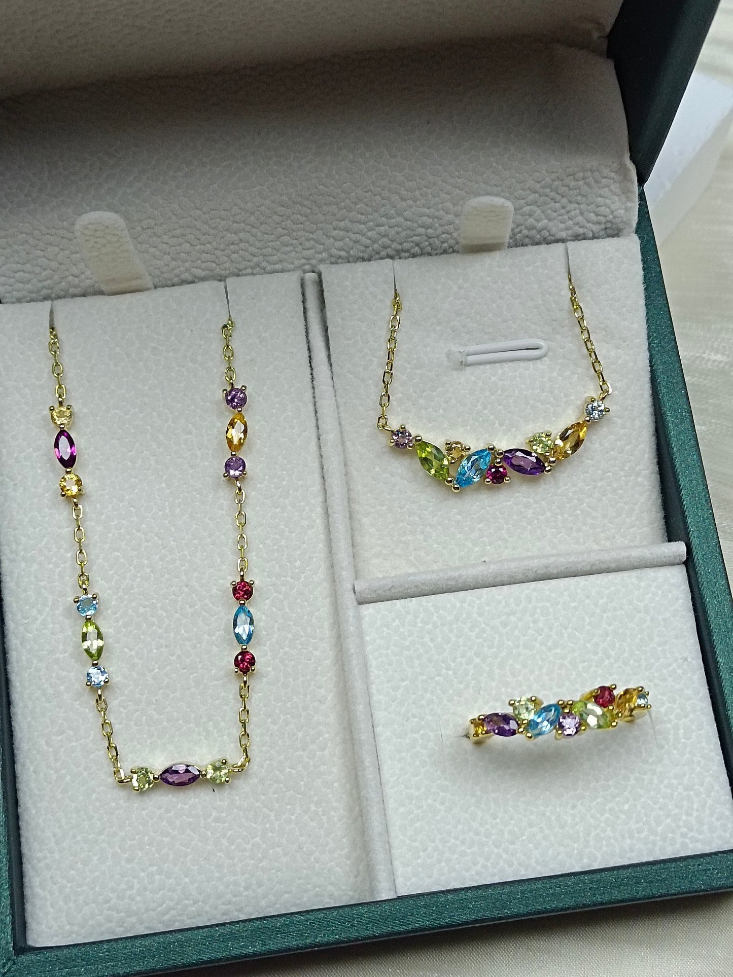 S925 Silver Exquisite Rainbow Crystal Multi-Gemstone Set - Jewelry