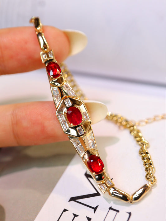 Vintage Retro Stylish Unburned Ruby Cuban Bracelet - Jewelry Gem