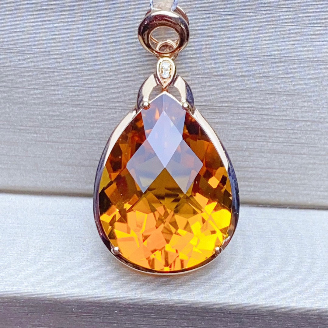 18K Gold Embedded Natural Citrine Pendant - Exquisite Jewelry