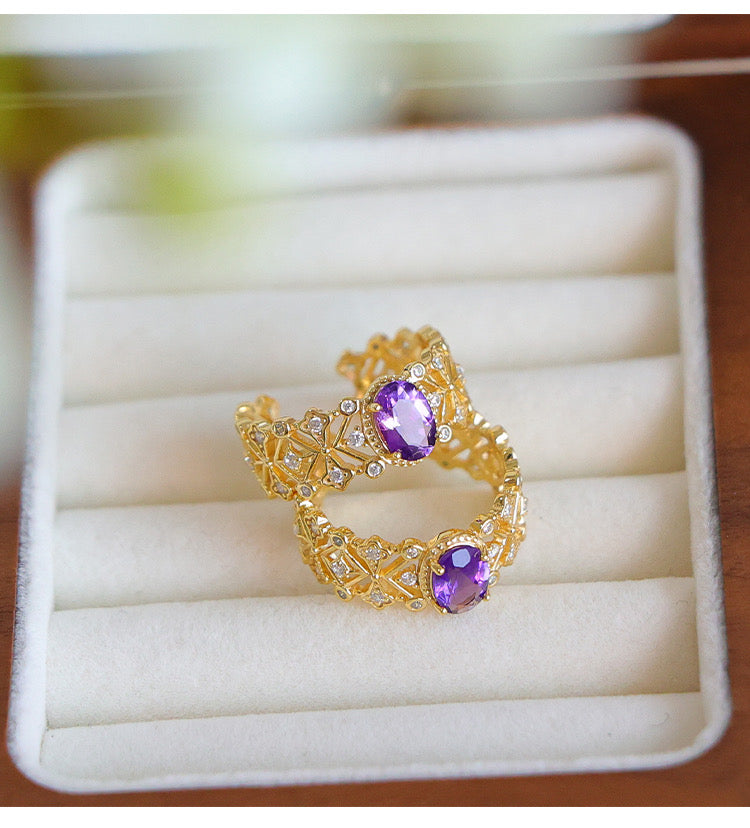 Cincin Perhiasan Amethyst Lace Romantik