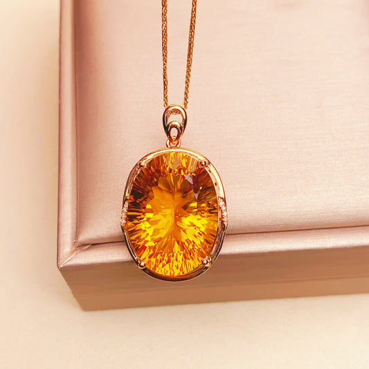 Dazzling Sunlight Charm - 18K Gold Embedded Yellow Citrine Pendant Jewelry