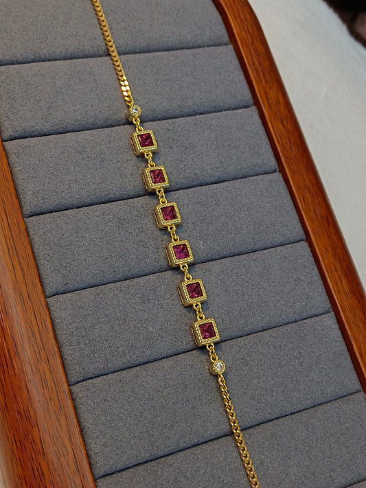 S925 Silver Princess-Cut Garnet Jewelry Bracelet