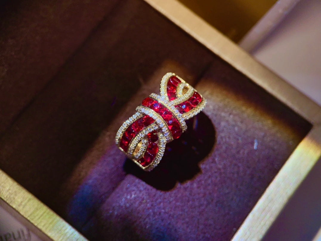 Elegant Butterfly Knot Pigeon Blood Ruby Ring - A Must-Have for Goddesses