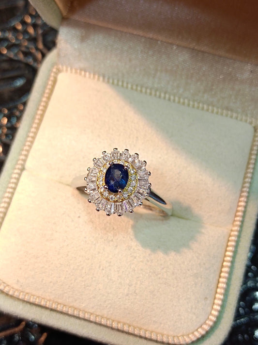 S925 Silver Embedded Sapphire Ring - Adjustable Jewelry