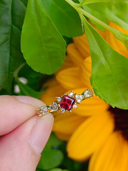 Princess-Cut Red Garnet Ring - Unique Jewelry Piece