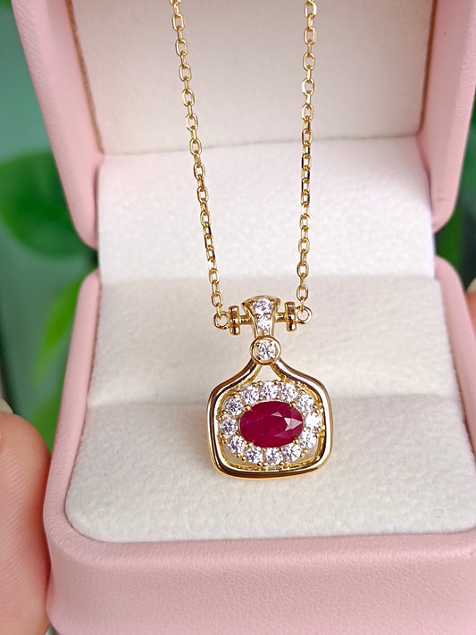 Trendy Perfume Bottle Ruby Pendant Necklace - Elegant Jewelry