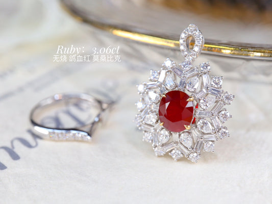 Colgante/anillo de rubí Joyería de doble uso - Rojo sangre de paloma de primera calidad