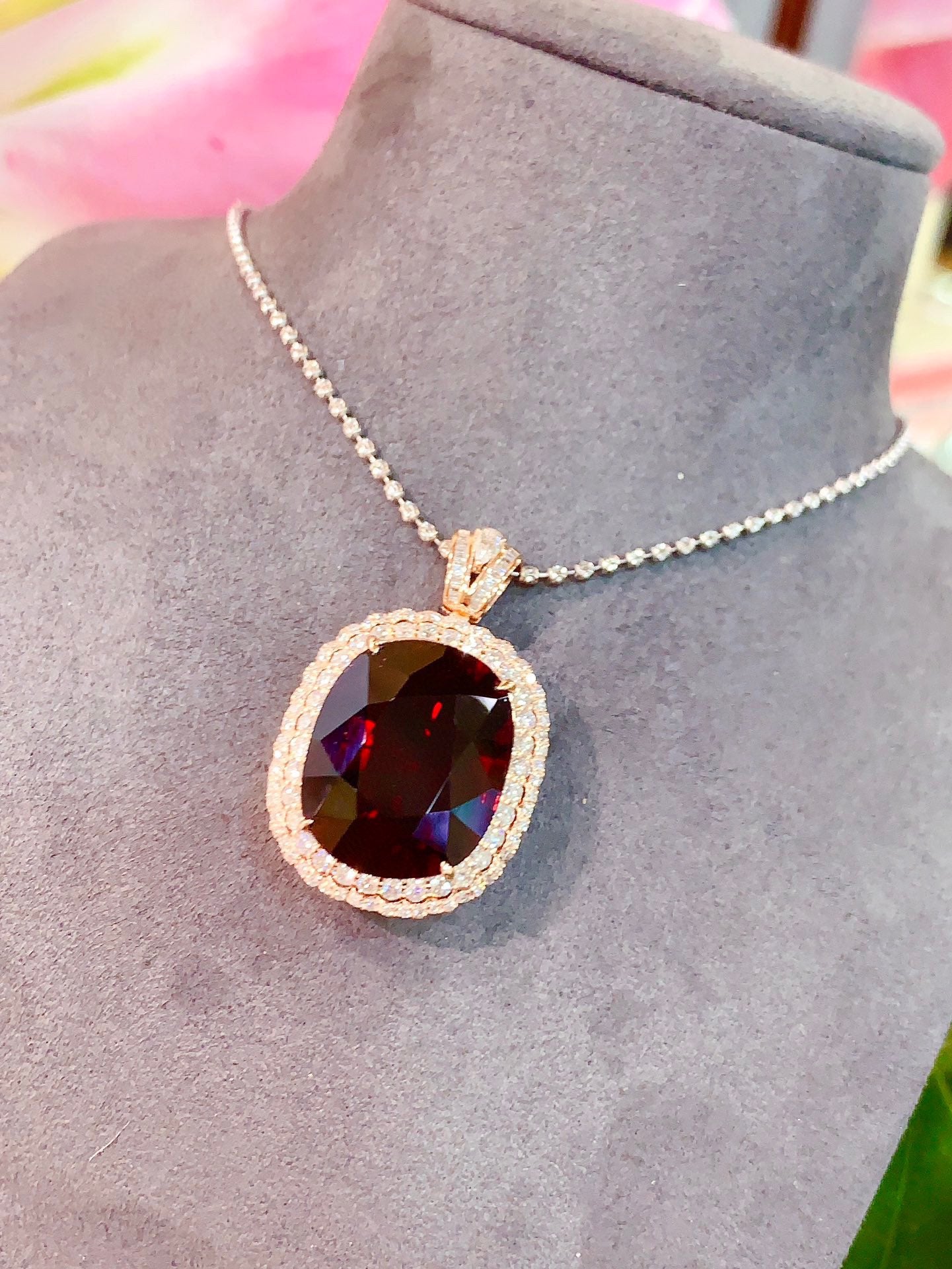 Collectors' Grade Beauty: Pigeon Blood Red Large Carat Tourmaline Pendant in 18K Gold