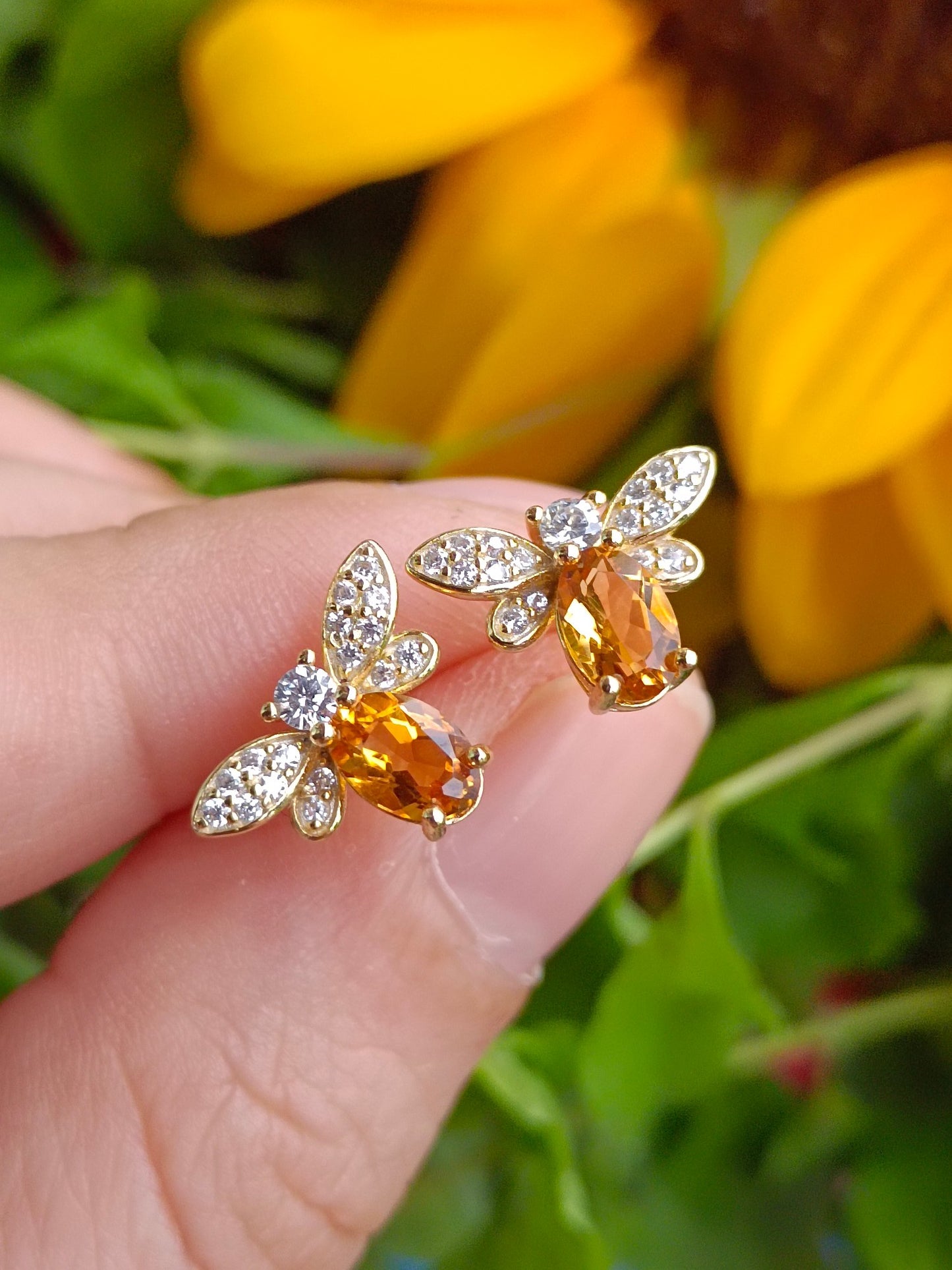 Vibrant Yellow Crystal Bee Stud Earrings - Unique Jewelry