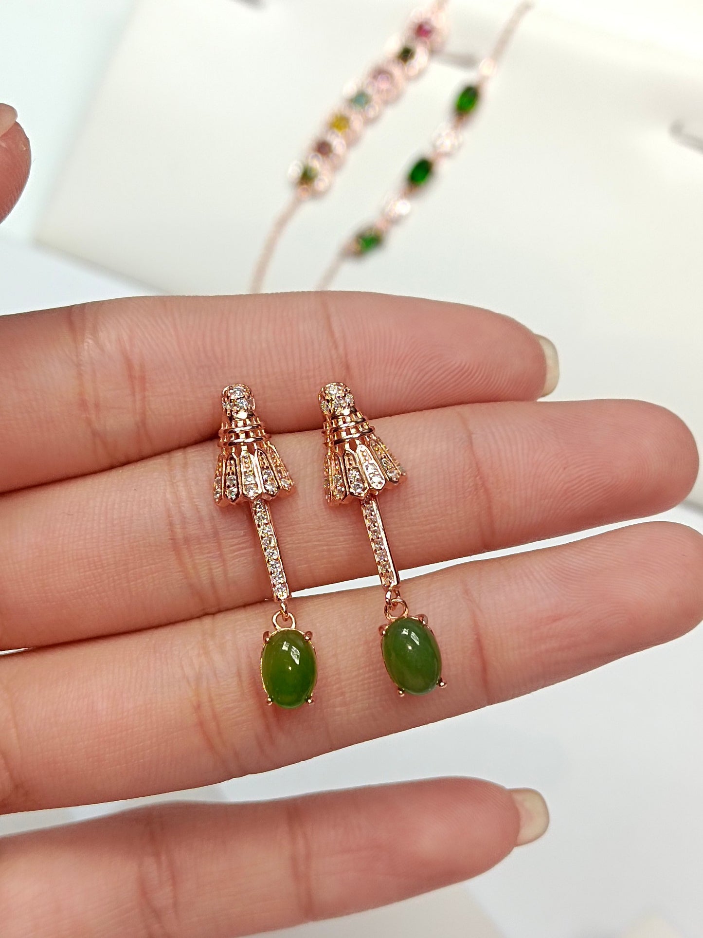 S925 Silver Embedded Jade "Badminton" Earrings - Unique and Exquisite Jewelry