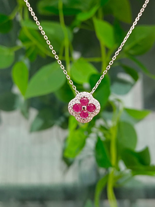 Natural Ruby Four-Leaf Clover Necklace - Premium Jewelry